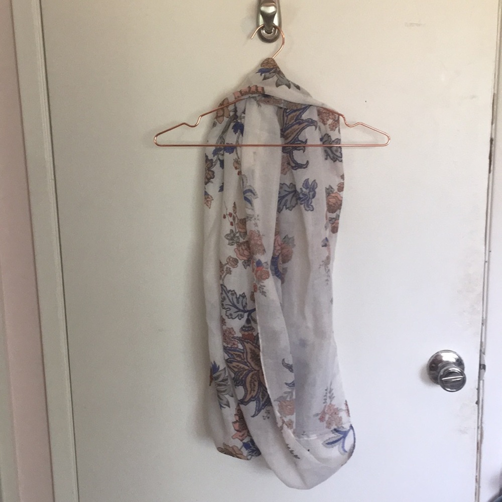 White, blue, and pink flowery infinity scarf. H&M.